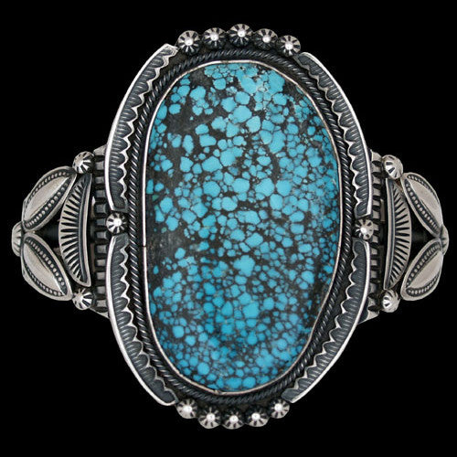 Navajo Antiqued Silver & Chinese Turquoise Bracelet - P.J. Begay (#05)