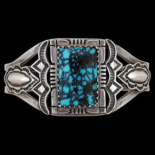 Navajo Rectangular Chinese Turquoise Stone Silver Bracelet (#07)