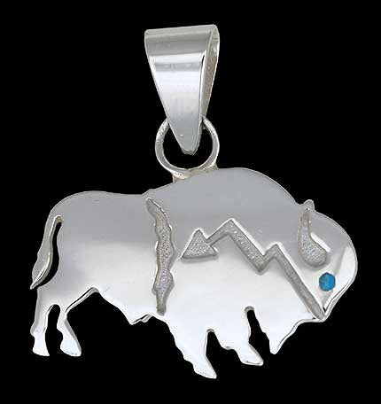 Silver Buffalo Pendant w/ Turquoise accents - Robert Taylor (#023)