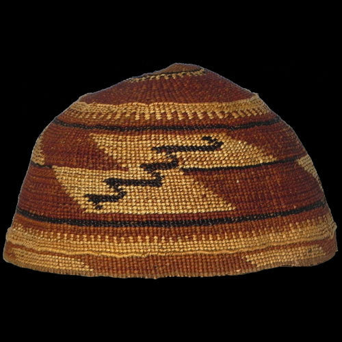 Late 1900's Karok Basketry Hat w/ Obsidian Blade Design (#03)