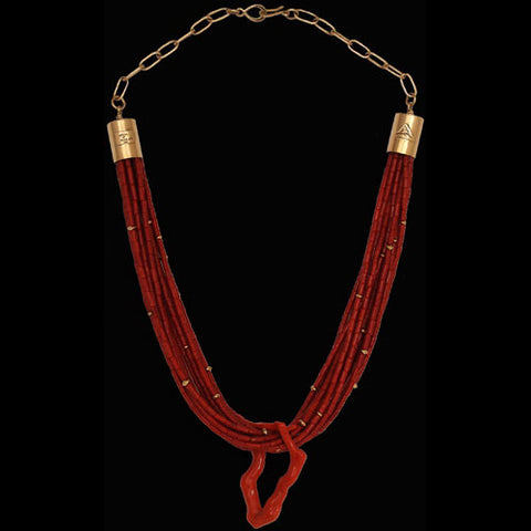 Navajo 13 Strand Coral & 14k Gold Necklace - Alfred Lee (#01