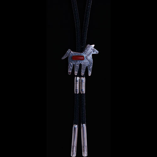 Navajo Coral Spirit Horse Bolo Tie - Jack Tom (#06)