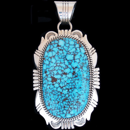 Navajo Natural Gem Grade Spiderweb Kingman Turquoise Pendant - Will Denetdale (#239)