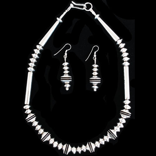 Navajo Square Bead Sterling Silver Necklace and Earrings Set - Jack Tom (#07)