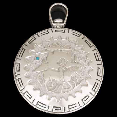 Navajo Sterling Silver w/ Sleeping Beauty Turquoise 2 Sided Reversable Pendant - Robert Taylor (#39)