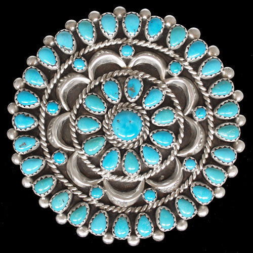 Navajo Sterling Silver Sleeping Beauty Turquoise Cluster Brooch - Eugene Livingston (#140)