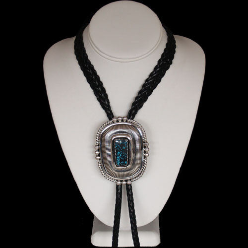 Navajo Lone Mountain Turquoise Sterling Silver Bolo Tie - Allison Lee (#175)