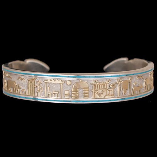 Navajo Sterling Silver and 14k Gold with Sleeping Beauty Turquoise Lifestyle Bracelet - Robert Taylor (#44)