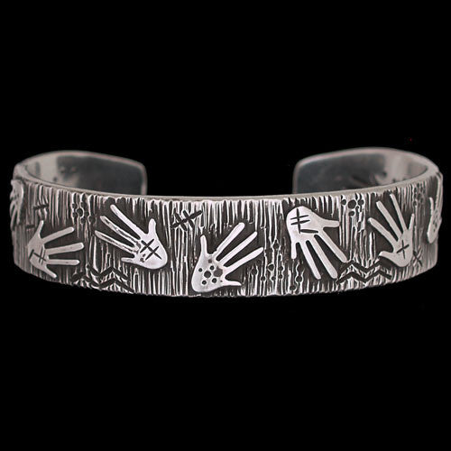 Hopi Sterling Silver Hand Symbols Bracelet - Kee Yazzie Jr. (#59)