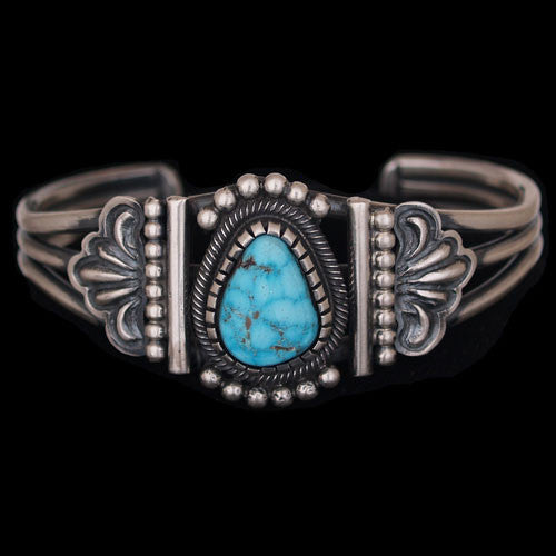 Navajo Sterling Silver and Morenci Turquoise Bracelet - Leon Martinez (#02)