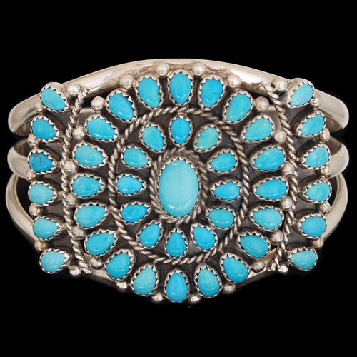 Navajo Sleeping Beauty Turquoise Cluster Bracelet - Eugene Livingston (#141)