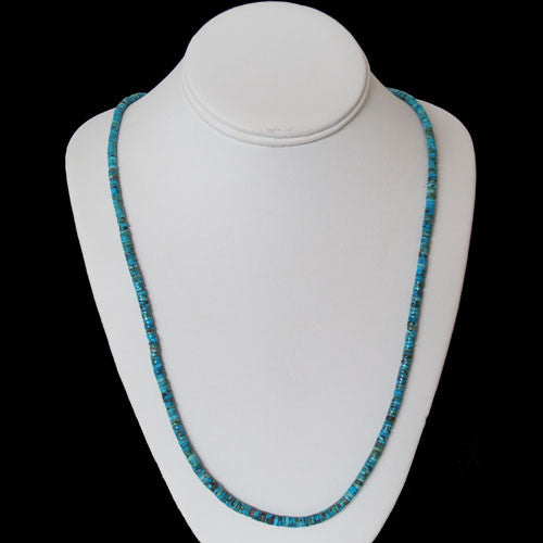 Santo Domingo Tiny Handmade Gem Grade Villa Grove Turquoise Bead Necklace - Ray Lovato (#134)