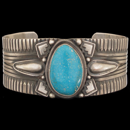 Navajo Sterling Silver Blue Gem Turquoise Bracelet - Derrick Gordon (#24)