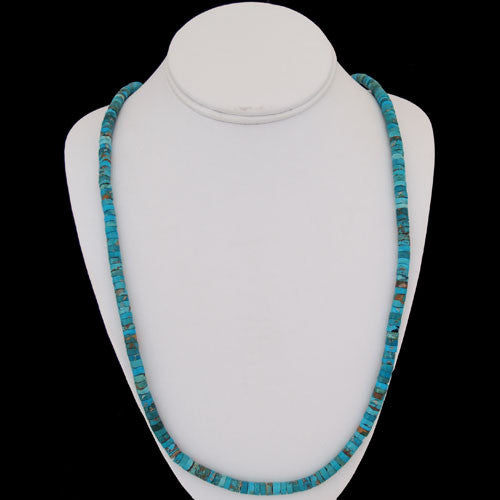 Santo Domingo Handmade Natural Gem Grade Royston Turquoise Bead Necklace - Ray Lovato (#137)