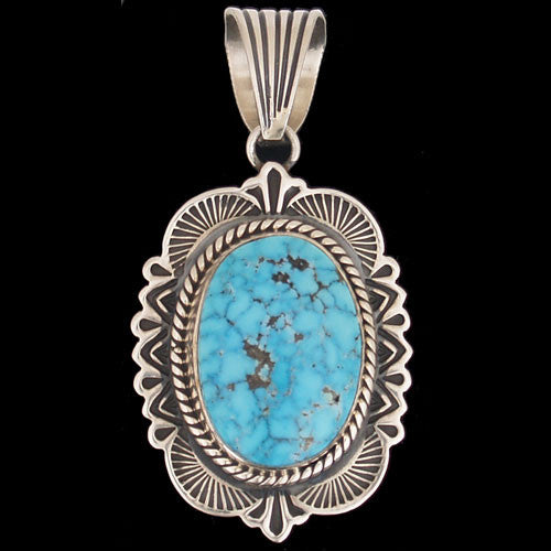 Navajo Sterling Silver Natural Kingman Turquoise Pendant - Albert Jake (#63)