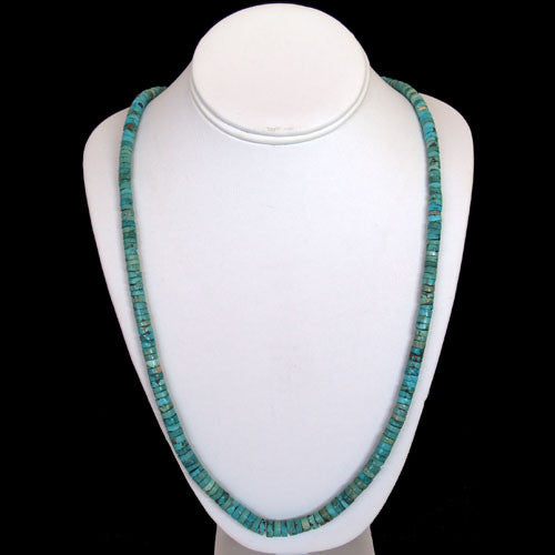 Santo Domingo Handmade Natural Gem Grade Royston Turquoise Bead Necklace - Ray Lovato (#140)