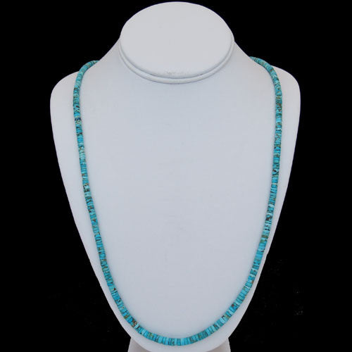Santo Domingo Handmade Natural Gem Grade Lone Mountain Turquoise Tiny Bead Necklace - Ray Lovato (#142)