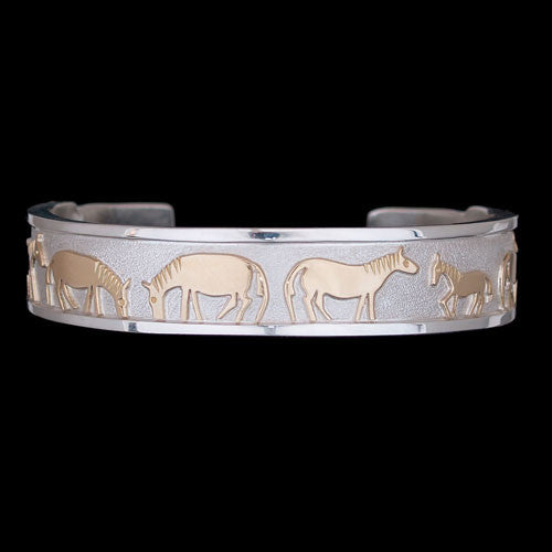Navajo Sterling Silver w/ 14k Gold Horses Bracelet - Sean Taylor (#01)