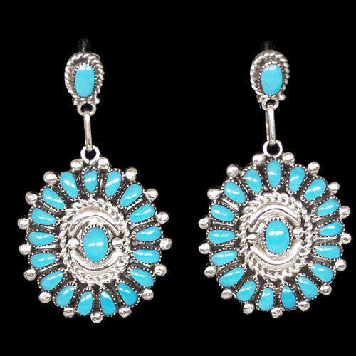 Zuni Natural Sleeping Beauty Turquoise Dangle Earrings - Lorraine Waatsa (#04)