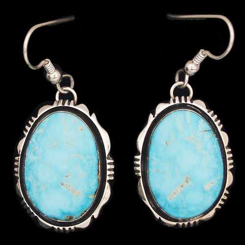 Navajo Sterling Silver Kingman Turquoise French Hook Earrings - Will Denetdale (#265)