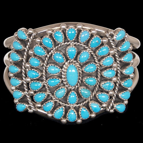 Navajo Sterling Silver Sleeping Beauty Turquoise Cluster Bracelet - Eugene Livingston (#142)