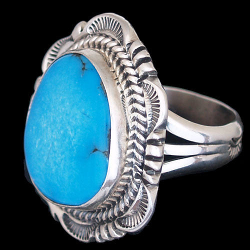 Navajo Sterling Silver Natural High-Grade Bisbee Turquoise Ring - Will Denetdale (#266)