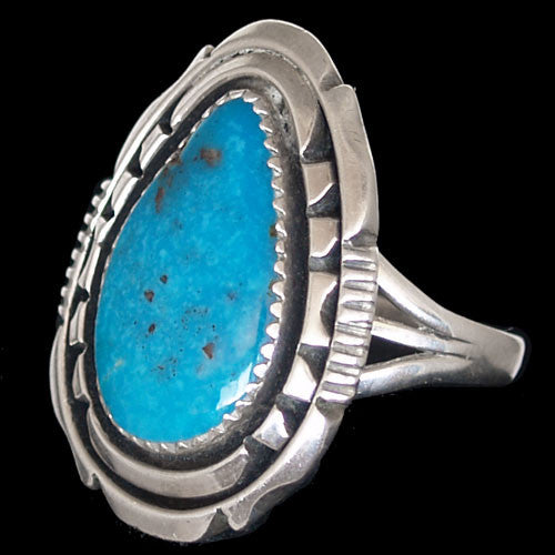 Navajo High Grade Bisbee Turquoise 3 Shank Ring - Will Denetdale (#267)