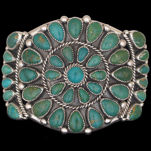 Navajo Natural Gem Grade Stone Mountain Turquoise Cluster Bracelet - Eugene Livingston (#144)