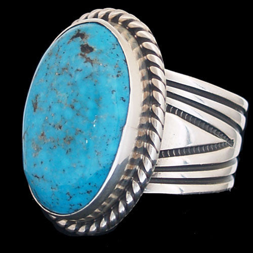 Navajo Natural Gem Grade Morenci Turquoise Adjustable Size Ring - Albert Jake (#65)