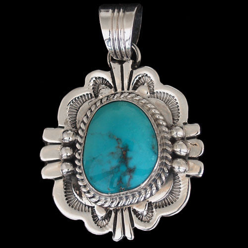 Navajo Sterling Silver Bisbee Turquoise Stone Pendant - Will