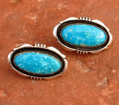 Searchlight Turquoise and Sterling Silver Post Earrings - Will Denetdale (#279)